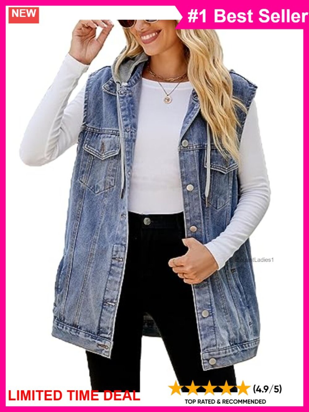 Oversized Distressed Denim Vest Sleeveless Layering